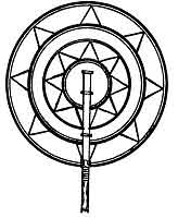 <I>Fan with Mu's symbol, eight pointed sun<BR>Gilbert Islands</I>